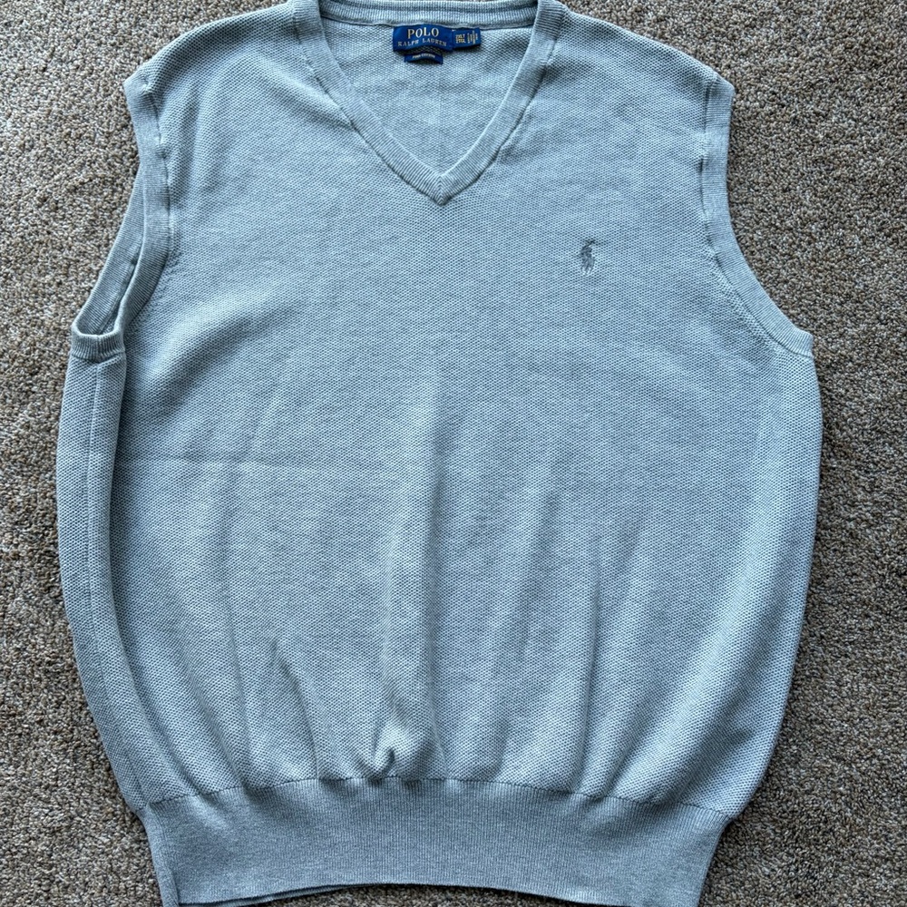 Polo Ralph Lauren Men's Gray V-Neck Sweater Vest 100% Pima Cotton 2XLT